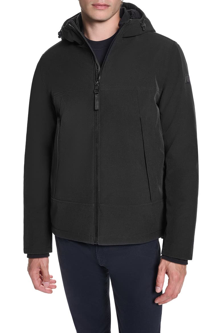 High Pile Fleece Hooded Softshell Jacket, Main, color, BLACK