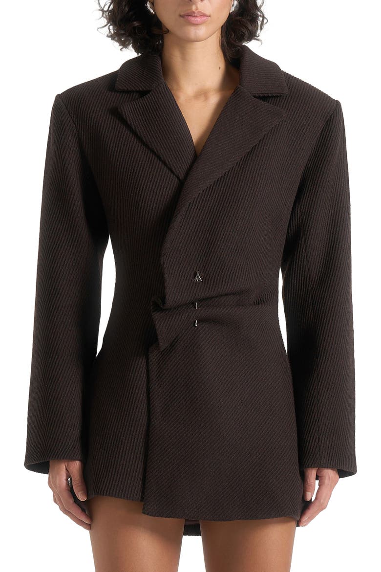 Sylvie Oversized Wool Asymmetric Blazer Dress, Alternate, color, Brown