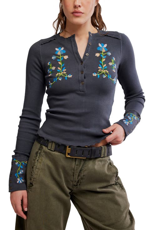 Fleur Embroidered Henley Top