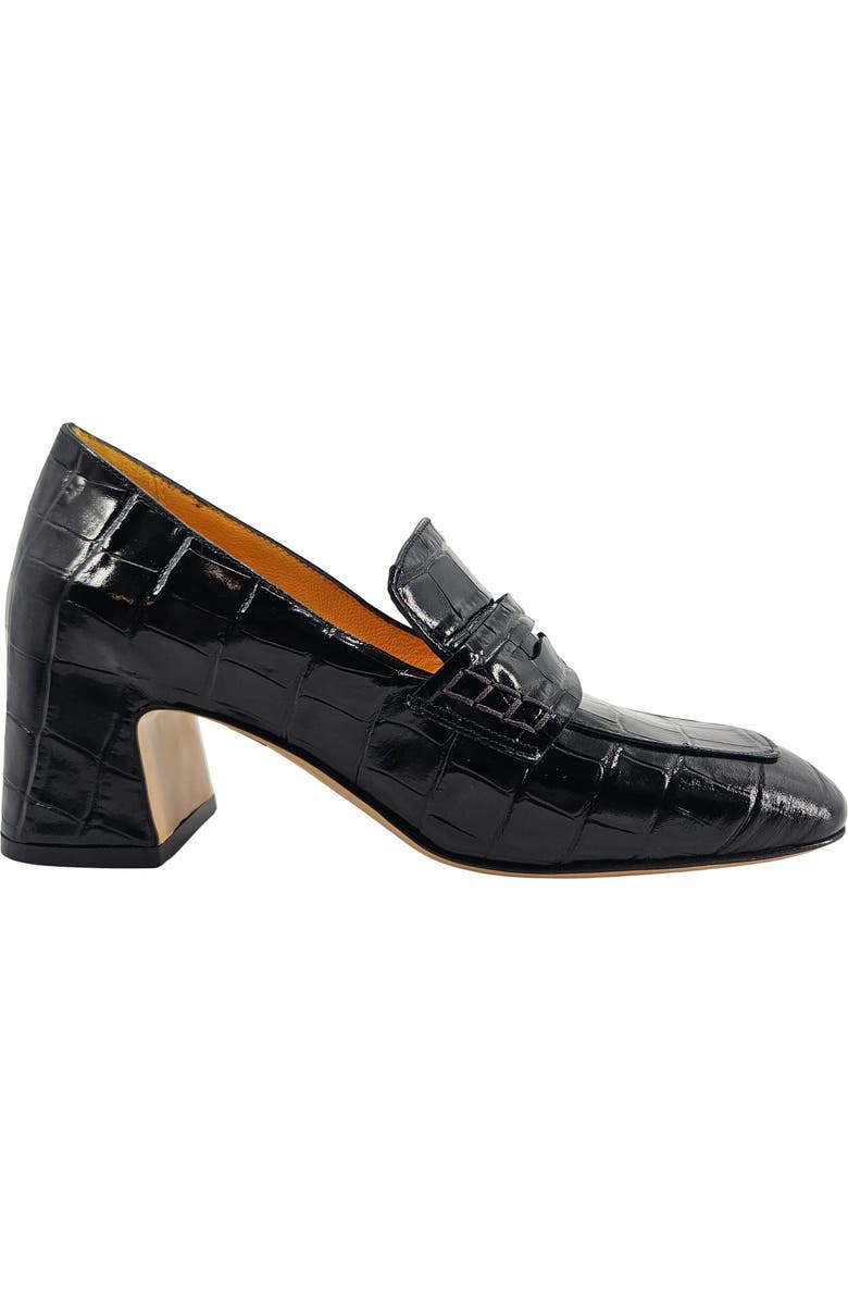 Madison Maison Heel Croc Embossed Loafer, Main, color, Black