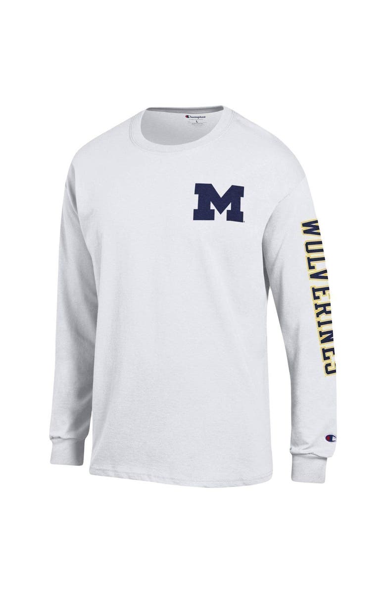 Champion Men's Champion White Michigan Wolverines Team Stack Long Sleeve T-Shirt, Alternate, color, White