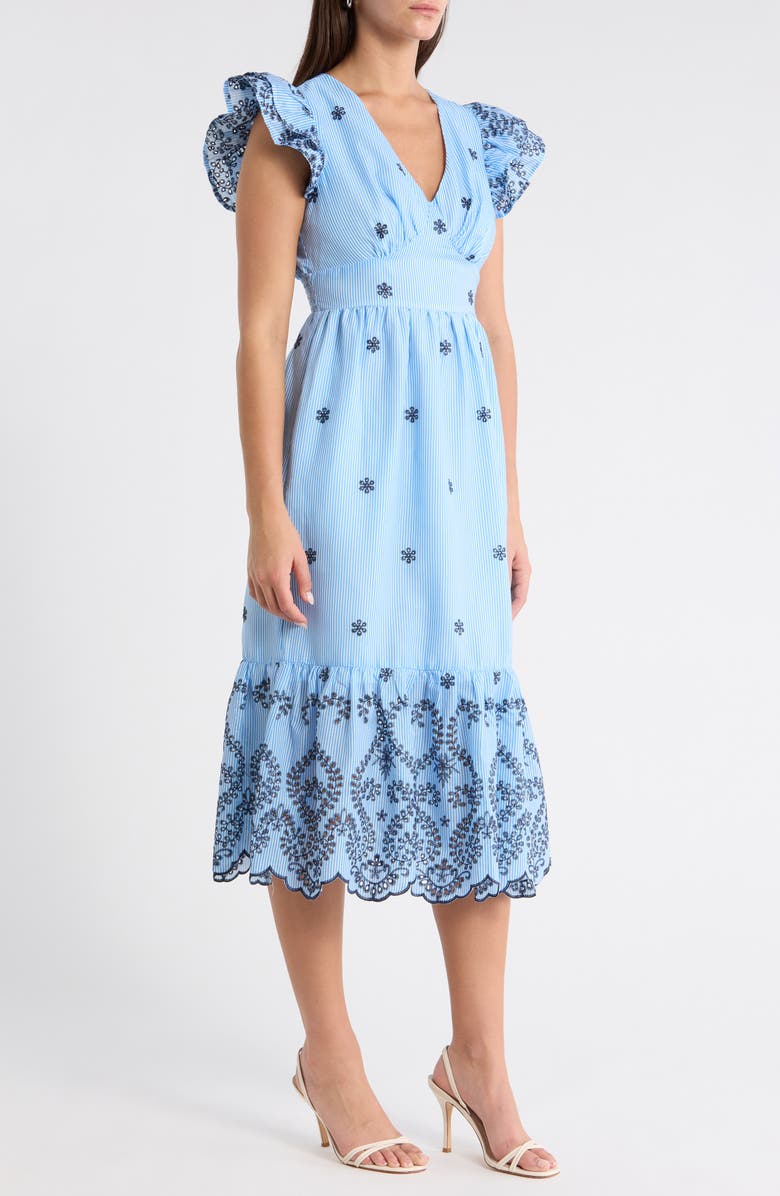 SUGARLIPS Joliet Stripe Eyelet Zayla Midi Dress, Alternate, color, Blue-White