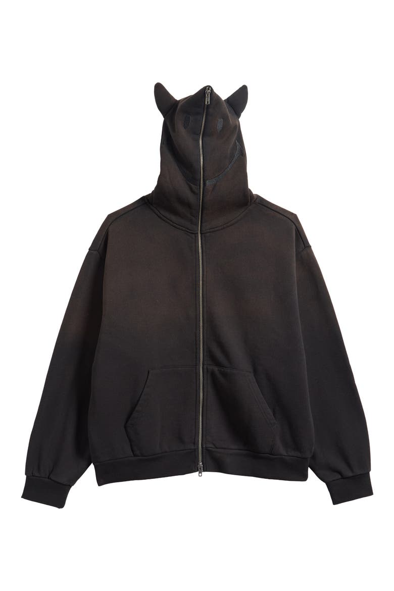 Smiley Devil Full Zip Hoodie, Main, color, BLACK