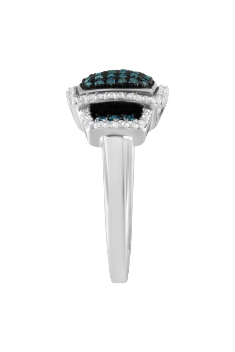 Black Rhodium Plated Silver 1/2 Cttw White & Blue Diamond Square Cocktail Ring, Alternate, color, White