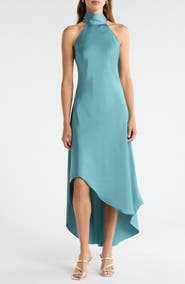 CeCe Tie Back Sleeveless High/Low Satin Gown
