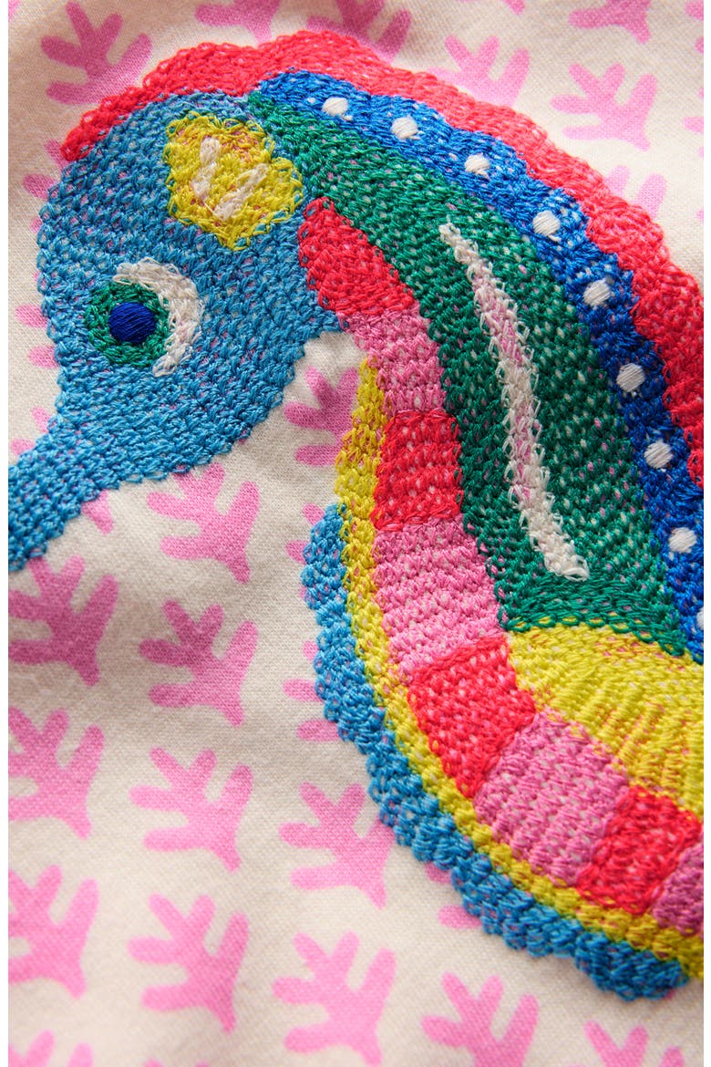 Kids' Superstitch Seahorse Embroidered Cotton Graphic T-Shirt, Alternate, color, PINK WOODBLOCK SEAHORSE