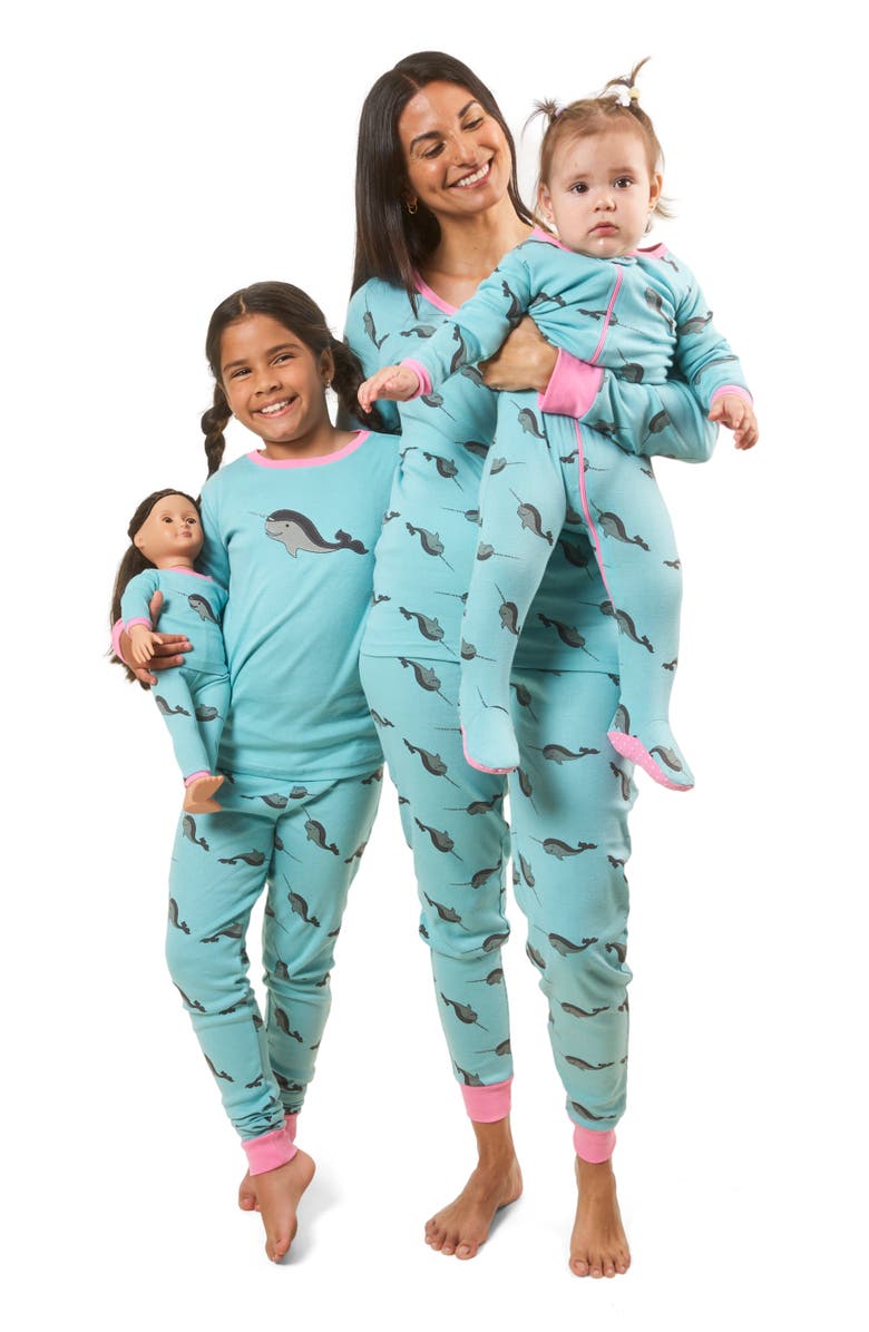 Leveret Footed Cotton Matching Family Pajamas, Nature & Water Prints, Alternate, color, Whale