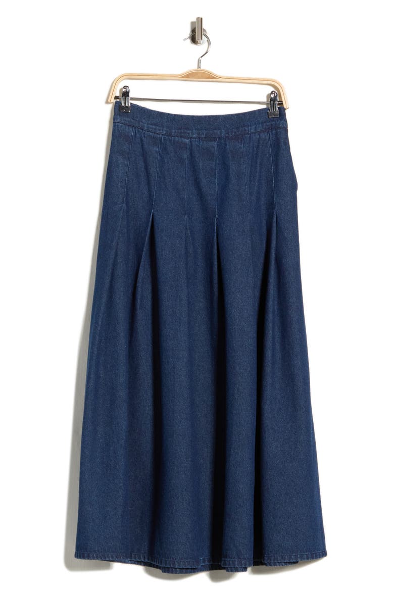 Pleated Denim Midi Skirt, Alternate, color, MEDIUM WASH