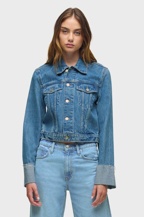 Cuffed Cropped Denim Jacket
