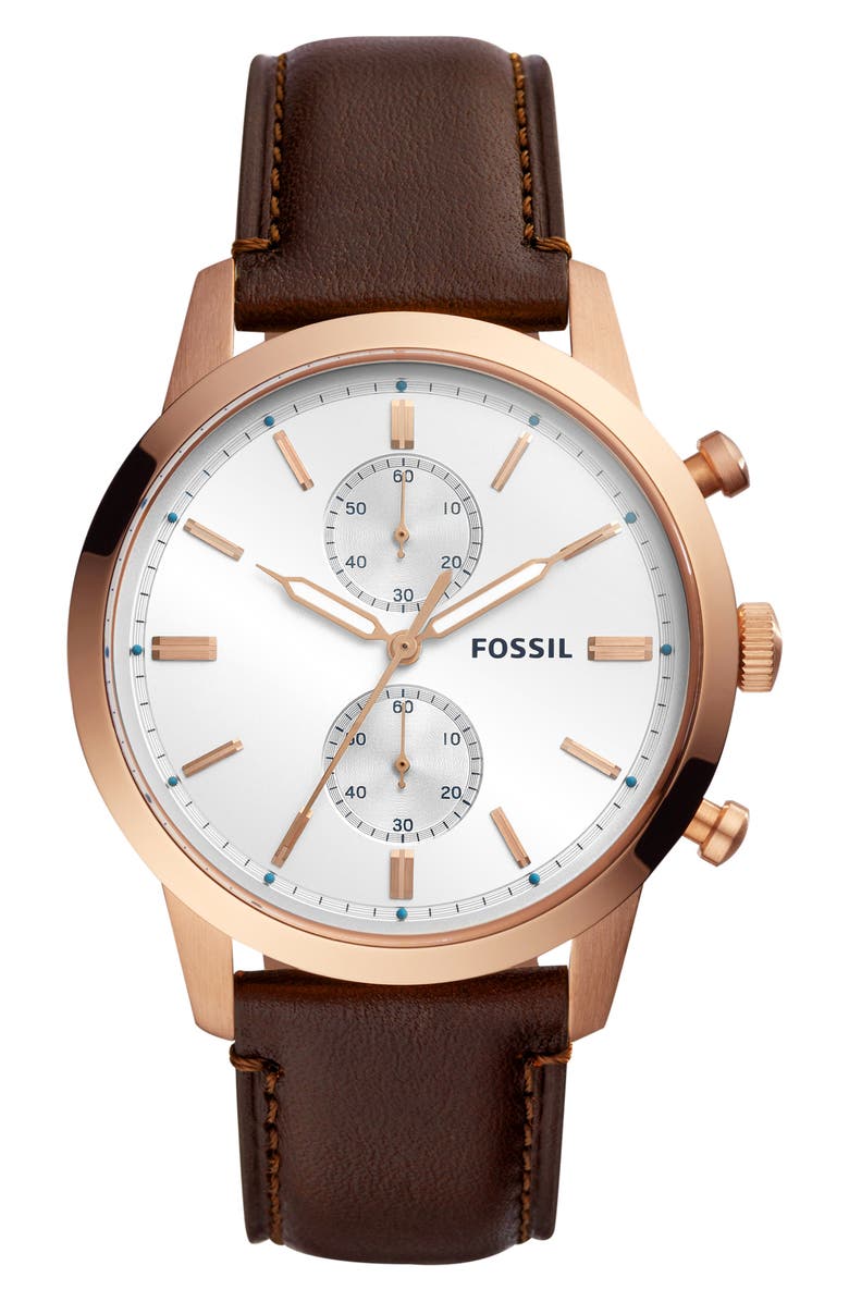 Fossil Townsman Chronograph Leather Strap Watch, 44mm, Main, color,