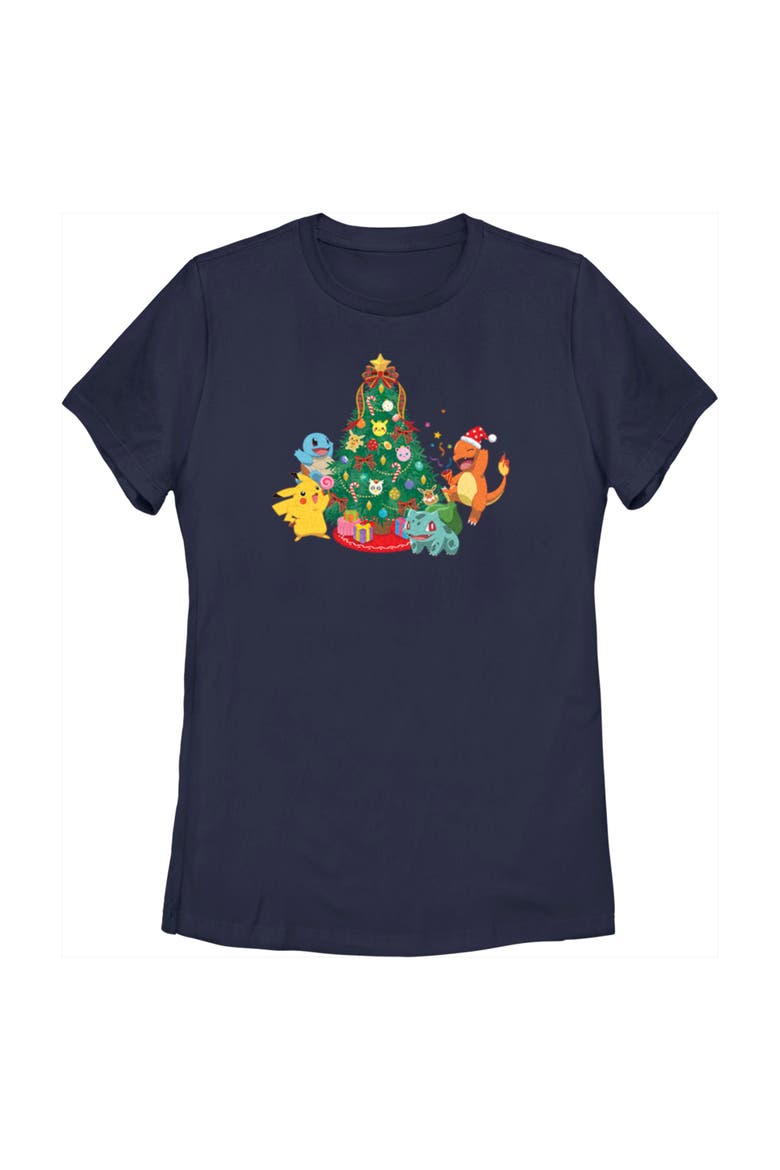 Women's Pokemon Christmas Tree Characters  Graphic T-Shirt, Main, color, Navy Blue