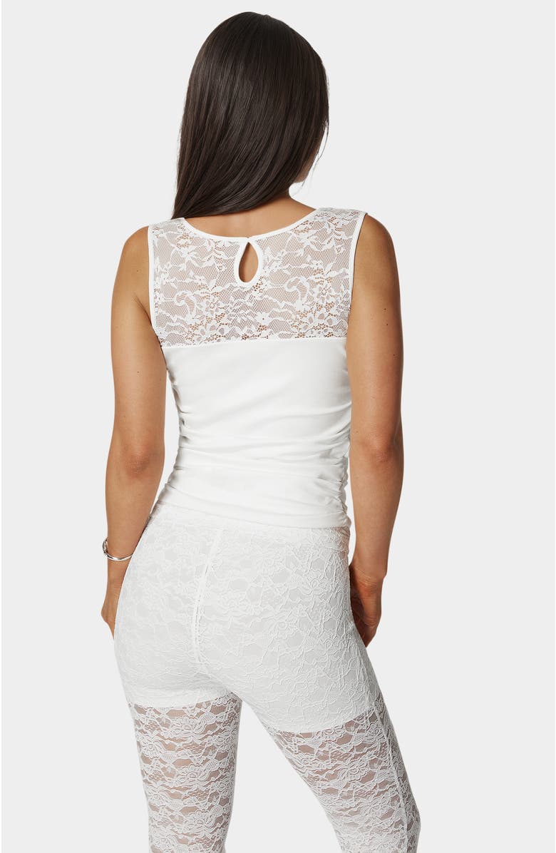 bebe Shirring Lace Sleeve Top, Alternate, color, White Alyssum