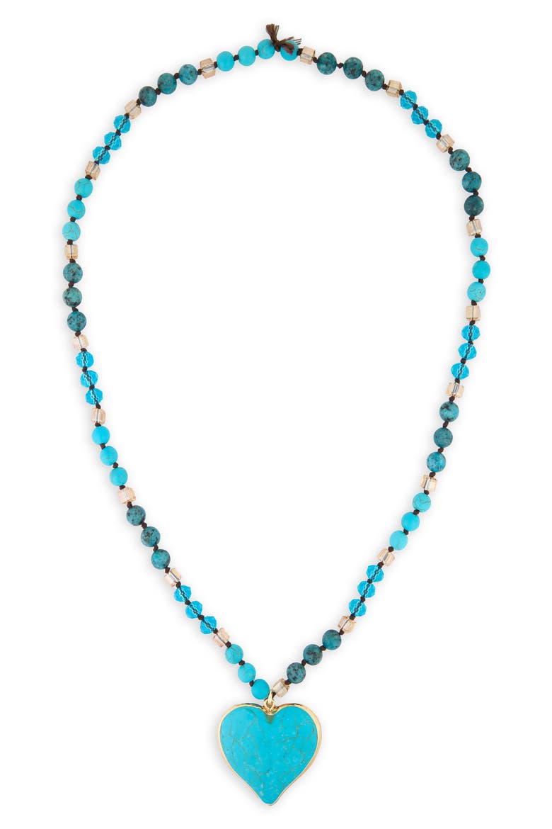 Beaded Heart Pendant Necklace, Main, color, TURQUOISE