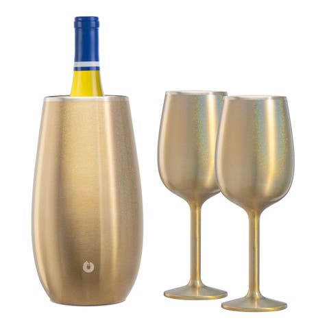Stainless Steel Wine Chiller and Wine Glass Gift Set