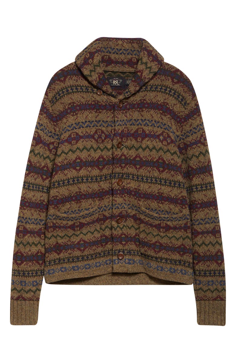Double RL Fair Isle Wool Cardigan, Alternate, color, Loden Heather Multi