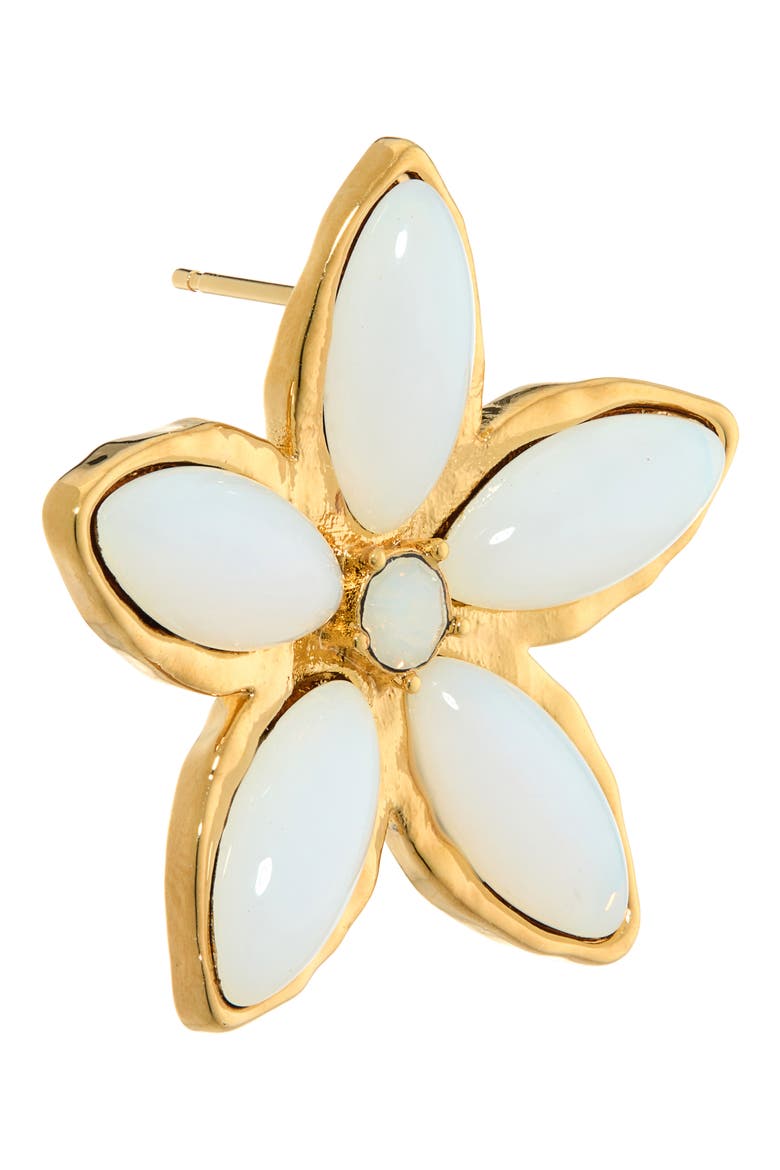 Floral Cabochon Stud Earrings, Alternate, color, PEARL