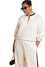 ELOQUII Quarter Zip Stripe Detail Sweatshirt