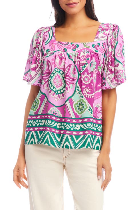 Floral Paisley Square Neck Top (Regular & Petite)