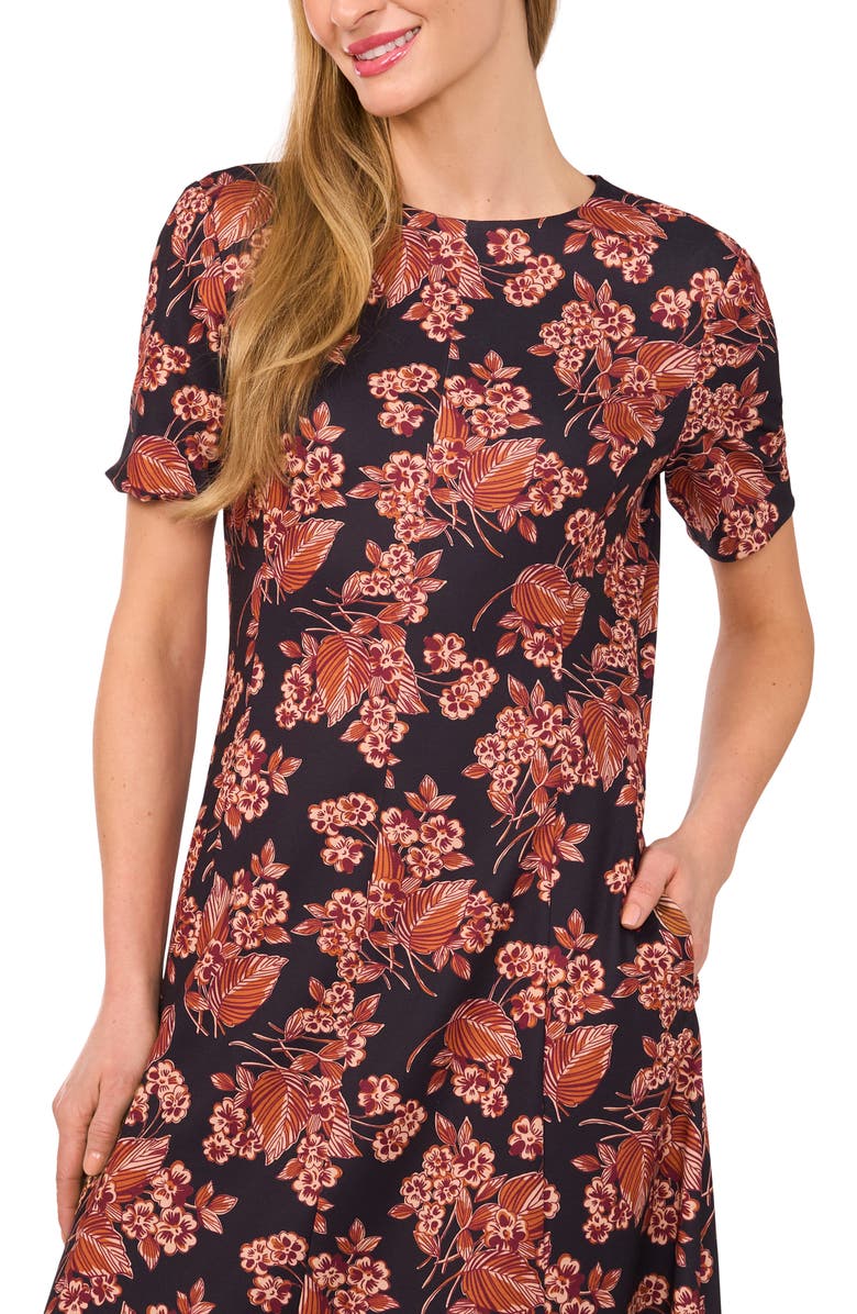 Ted Baker Floral Short Sleeve Ponte Midi Dress, Alternate, color, Leather Brown