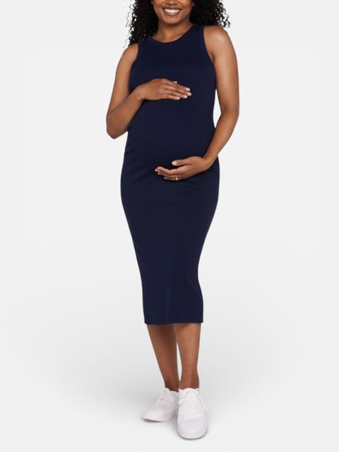 Crew Neck Sleeveless Racerback Maternity Midi Dress