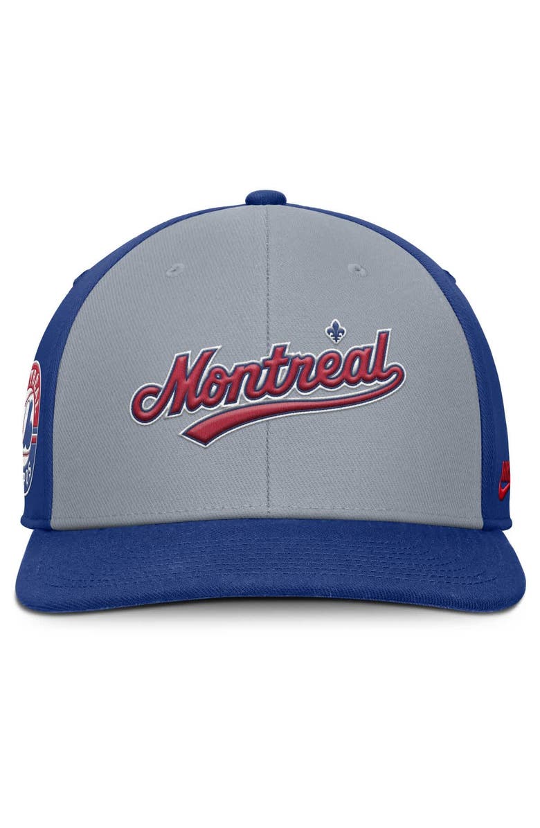 Nike Men's Nike Gray/Blue Montreal Expos Cooperstown Collection Pro Performance Snapback Hat, Alternate, color, Gray