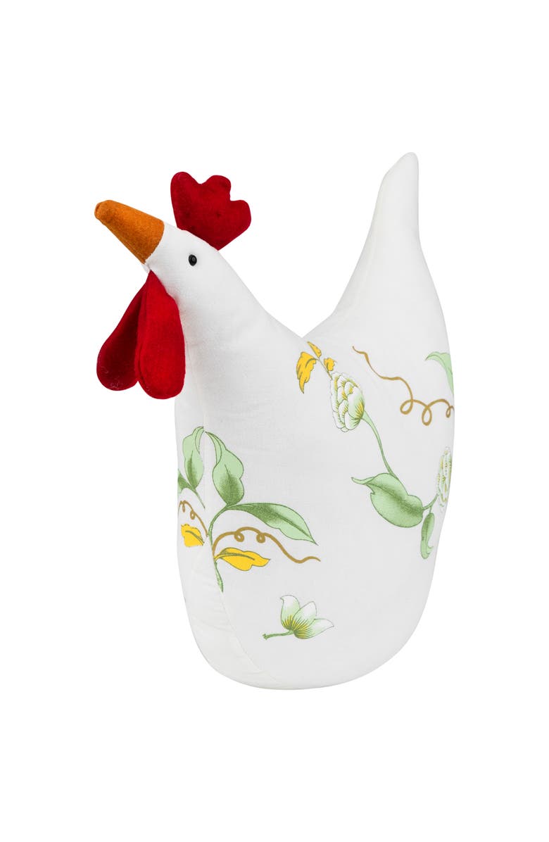 Northlight 12" White, Soft Green, and Yellow Floral Rooster Chicken Spring Decoration, Alternate, color, White
