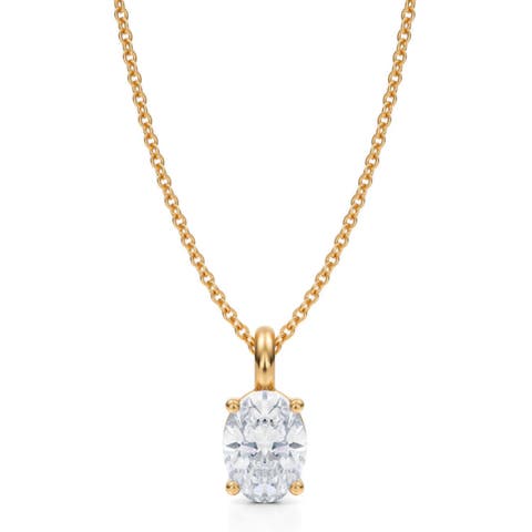 Oval Solitaire Lab Diamond Pendant Necklace 14K 1.0ct