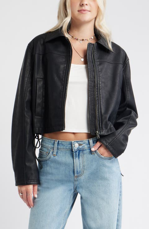 Side Tie Faux Leather Moto Jacket