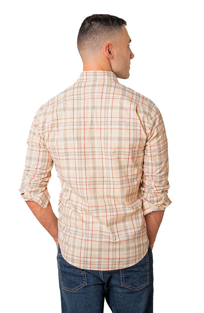 Hope & Henry Organic Long Sleeve Stretch Poplin Button Down Shirt, Alternate, color, Fireside Plaid