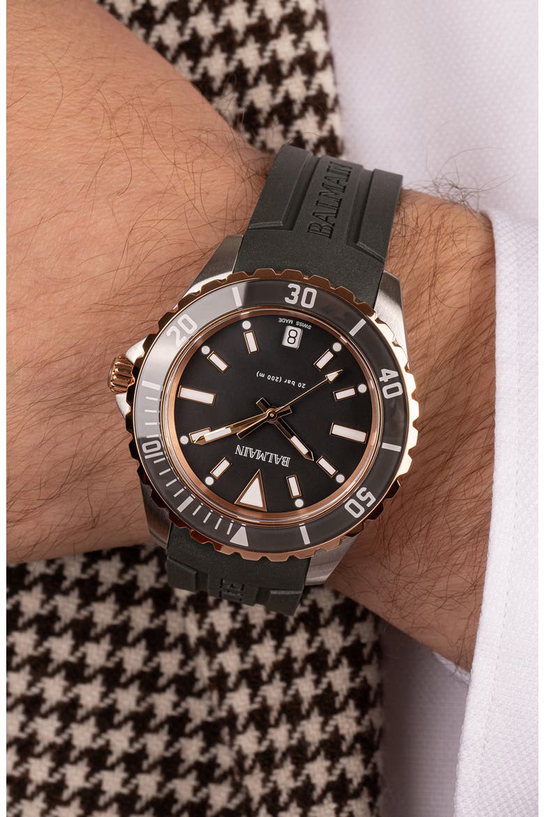 Ophrys Rubber Strap Watch, 42.5mm, Alternate, color, BLACK/ TWO TONE