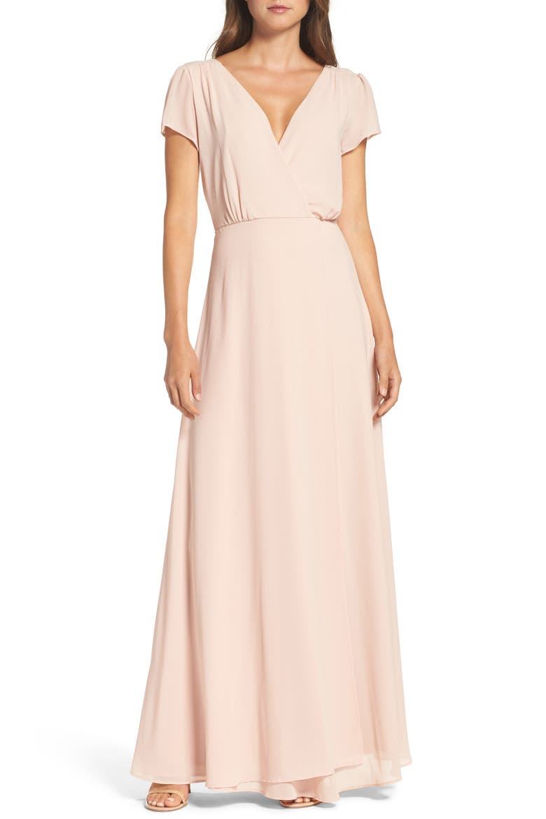 Lace-Up Back Chiffon Gown, Alternate, color, NUDE BLUSH