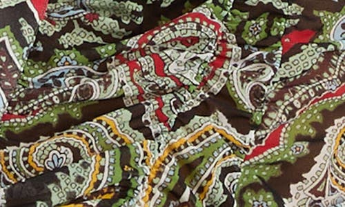 Alice And Olivia Portia Ruched Mesh Button Down Paisley Poem In Green