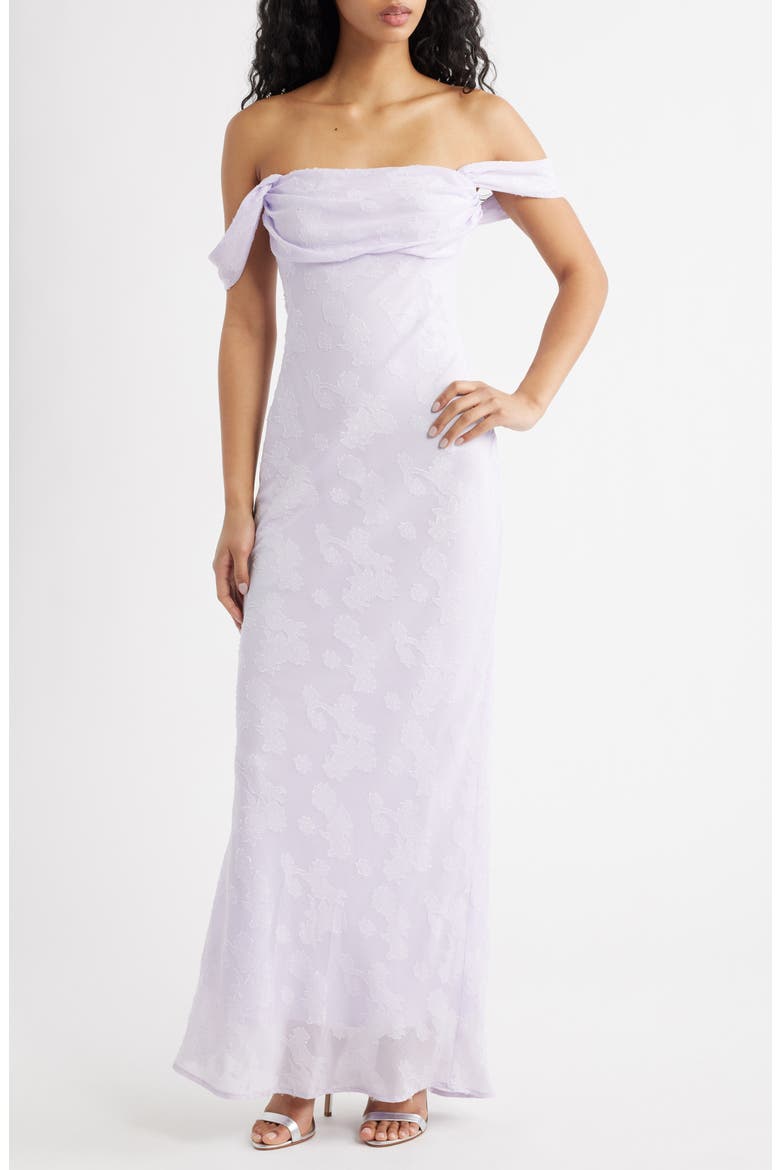 Azura Off The Shoulder Cocktail Maxi Dress, Main, color, LILAC