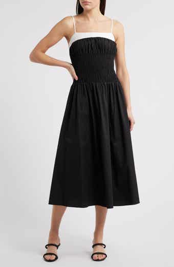 MOON RIVER Smocked Cotton Poplin Midi Sundress