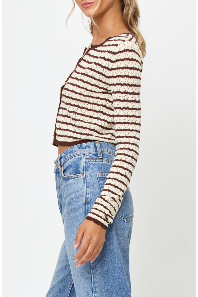 Rosalie Striped Pointelle Cardigan, Alternate, color, CAFE / CREAM