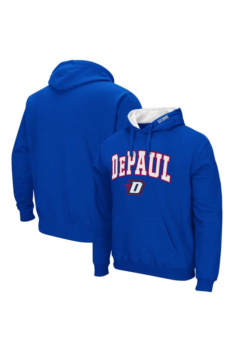 Men's Colosseum Royal DePaul Blue Demons Arch and Logo Pullover Hoodie, Main, color, Royal