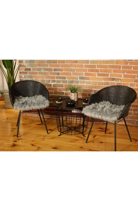 Laredo Faux Fur Seat Cushion - 17" x 17"  - Grey - Set of 2