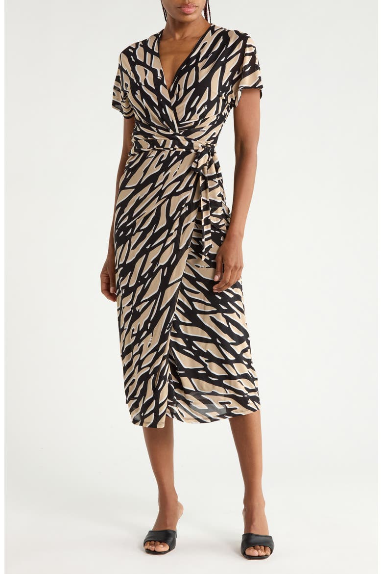 Surplice Neck Midi Wrap Dress, Main, color, SHADOW TWIG MED HORIZONTAL