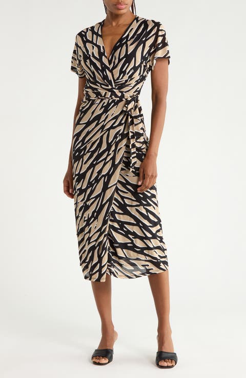 Surplice Neck Midi Wrap Dress