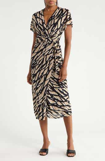 Surplice Neck Midi Wrap Dress