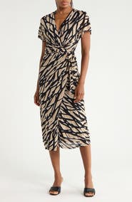 Diane von Furstenberg Surplice Neck Midi Wrap Dress