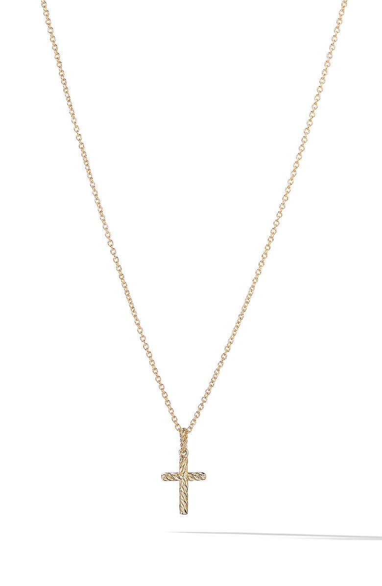 David Yurman Cable Collectibles<sup>®</sup> Cross Necklace in 18K Yellow Gold & Diamonds, 17mm, Alternate, color, Gold