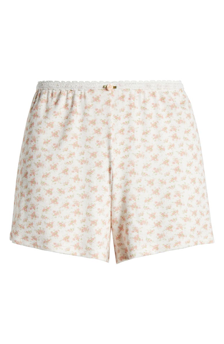 KILO BRAVA Lace Trim Stretch Modal High Waist Shorts, Alternate, color, Ditsy Pink Floral