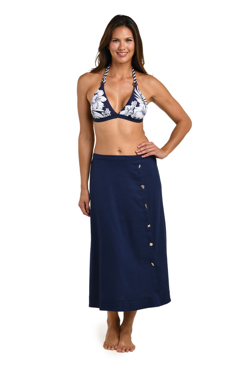 La Blanca Harbor Breeze Midi Cover-Up Skirt, Alternate, color, Indigo