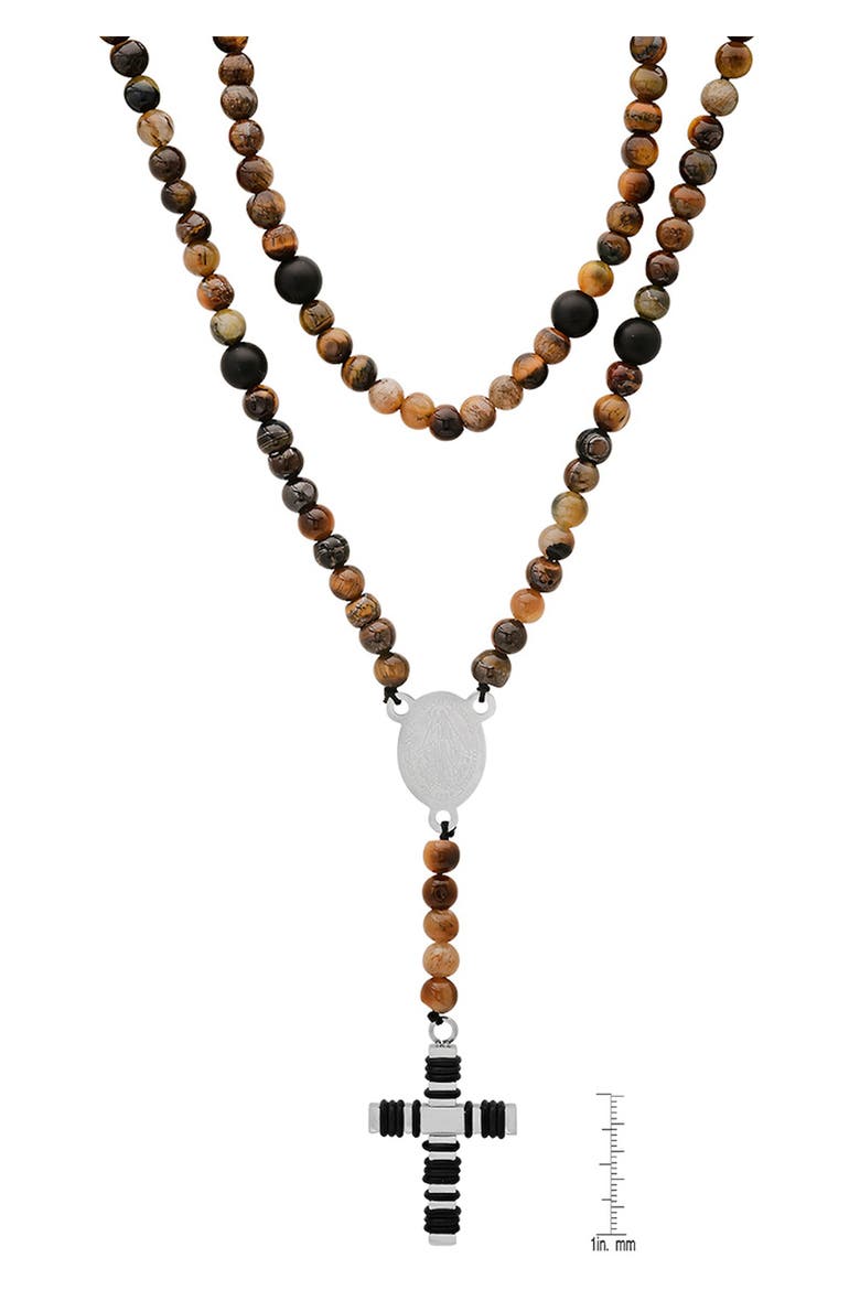 Men's Tiger's Eye Beaded Rosary Necklace, Alternate, color, BROWN MULTI