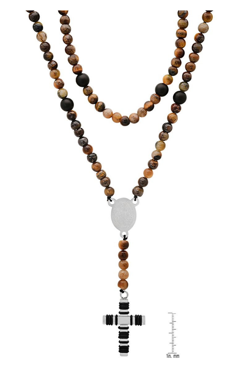 HMY JEWELRY Men's Tiger's Eye Beaded Rosary Necklace, Alternate, color, Brown Multi