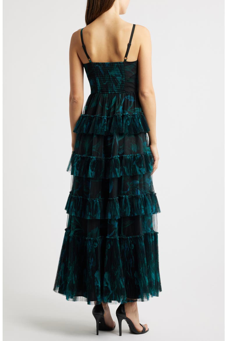 Freya Tulle Plissé Ruffle Gown, Alternate, color, DARK BLUE FLORAL