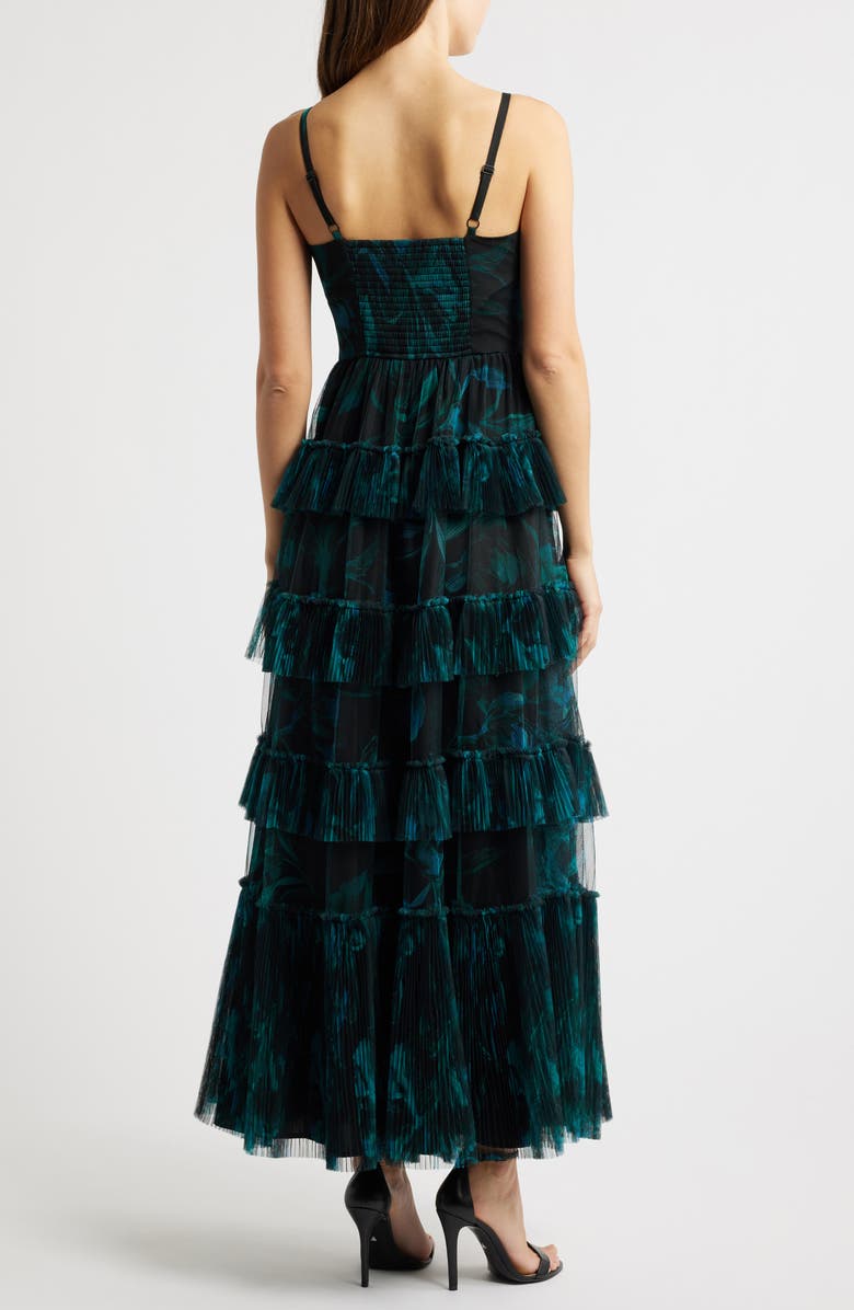Hutch Freya Tulle Plissé Ruffle Gown, Alternate, color, Dark Blue Floral