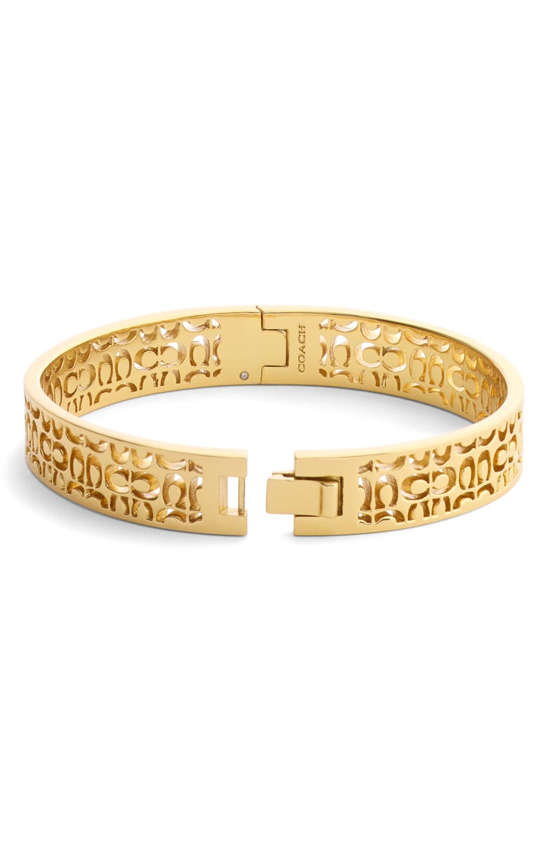COACH Quilted C Cutout Bangle, Alternate, color, Shiny Gold