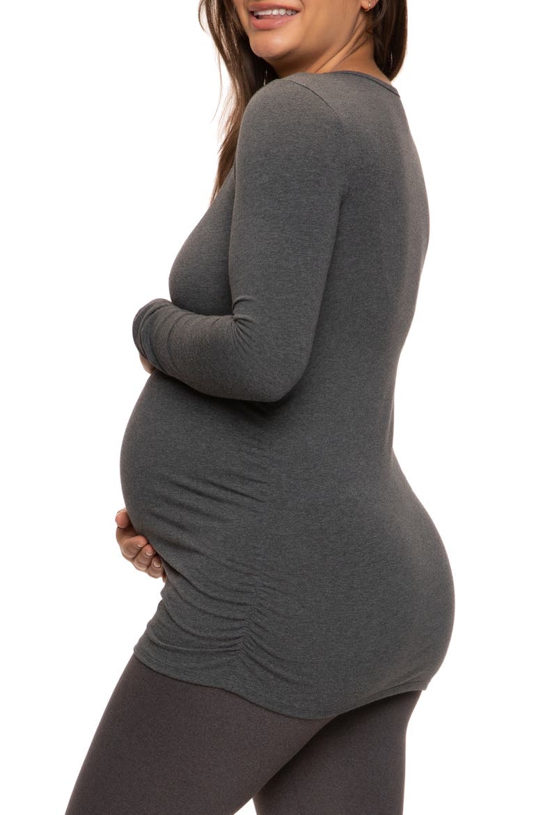Stretch Cotton & Modal Maternity T-Shirt, Alternate, color, HEATHERED CHARCOAL